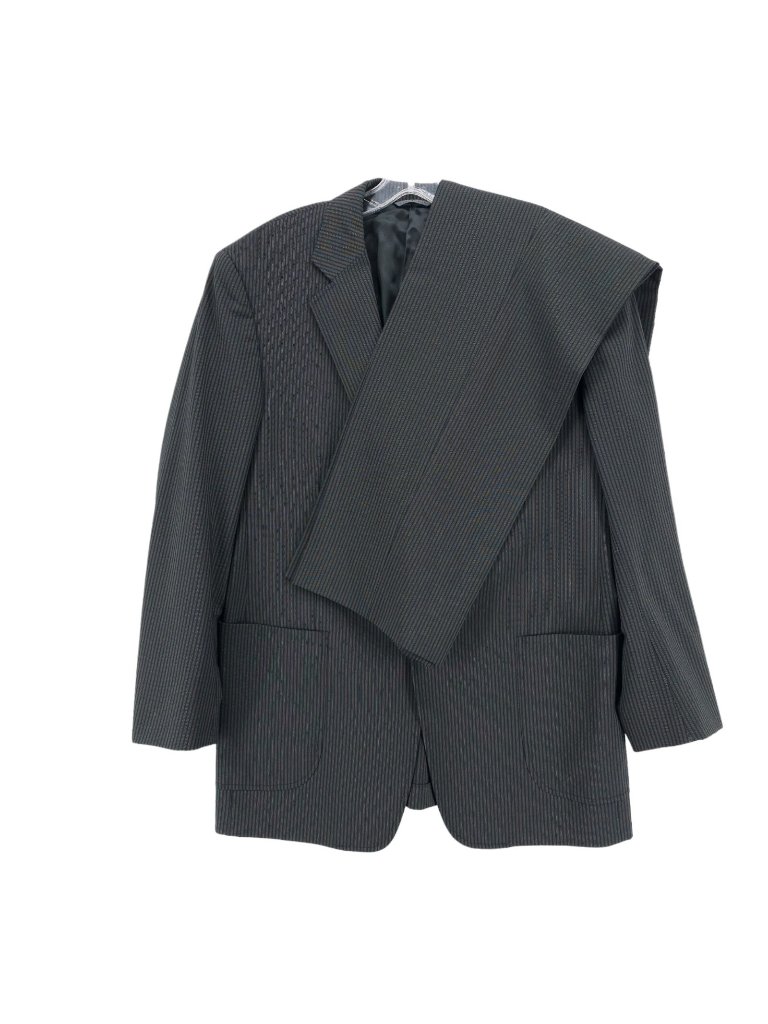 John Varvatos 2-Piece Suit Wool Blend Made In Italy Black Tan Stripe Euc Sz 44r